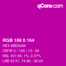 Color code: RGB 189 0 164 | qconv.com
