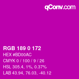 カラーコード: RGB 189 0 172 | qconv.com