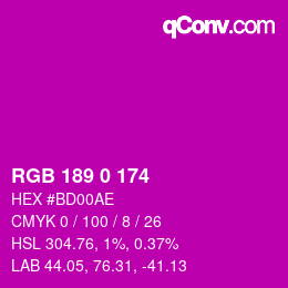 カラーコード: RGB 189 0 174 | qconv.com