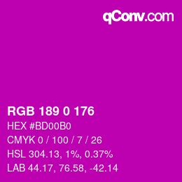 颜色代码: RGB 189 0 176 | qconv.com