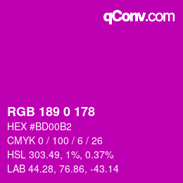 Color code: RGB 189 0 178 | qconv.com