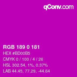 カラーコード: RGB 189 0 181 | qconv.com