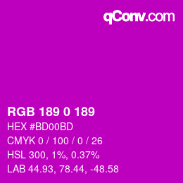Color code: RGB 189 0 189 | qconv.com