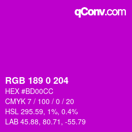 Color code: RGB 189 0 204 | qconv.com