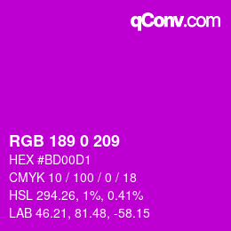 Color code: RGB 189 0 209 | qconv.com