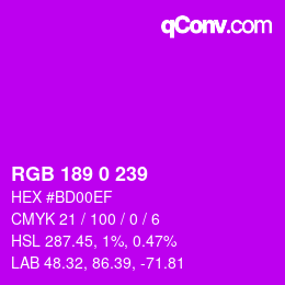 Color code: RGB 189 0 239 | qconv.com