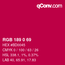 颜色代码: RGB 189 0 69 | qconv.com