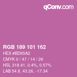 Color code: RGB 189 101 162 | qconv.com