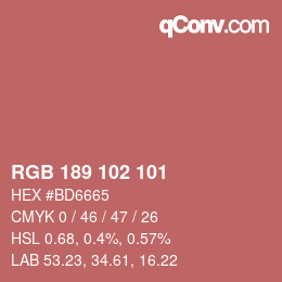 Color code: RGB 189 102 101 | qconv.com