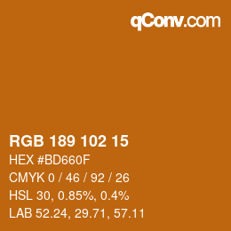 Color code: RGB 189 102 15 | qconv.com