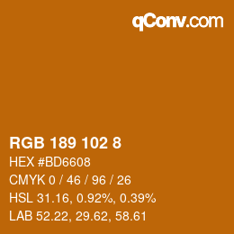 Color code: RGB 189 102 8 | qconv.com