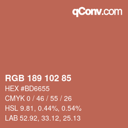 Color code: RGB 189 102 85 | qconv.com
