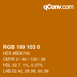 Color code: RGB 189 103 0 | qconv.com