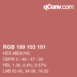 Color code: RGB 189 103 101 | qconv.com