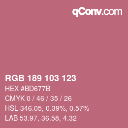 Color code: RGB 189 103 123 | qconv.com