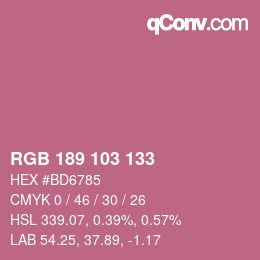 Color code: RGB 189 103 133 | qconv.com