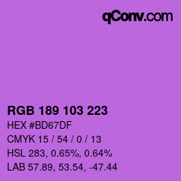 颜色代码: RGB 189 103 223 | qconv.com