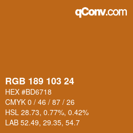 Color code: RGB 189 103 24 | qconv.com