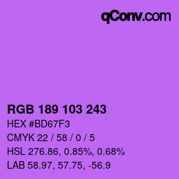 Color code: RGB 189 103 243 | qconv.com