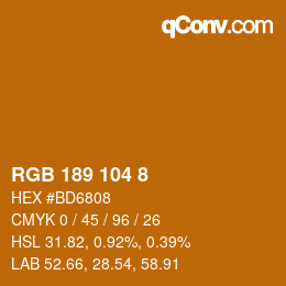 Color code: RGB 189 104 8 | qconv.com
