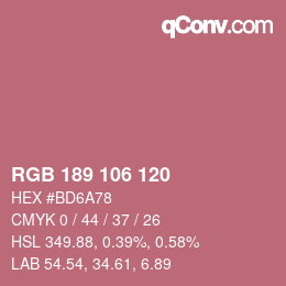 カラーコード: RGB 189 106 120 | qconv.com