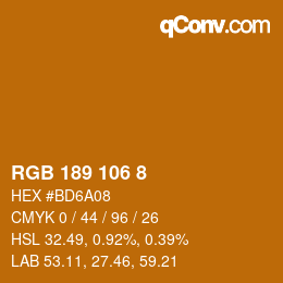 Color code: RGB 189 106 8 | qconv.com
