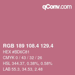 カラーコード: RGB 189 108.4 129.4 | qconv.com