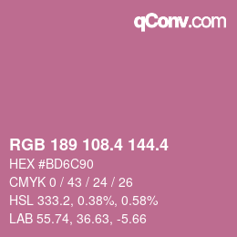 カラーコード: RGB 189 108.4 144.4 | qconv.com