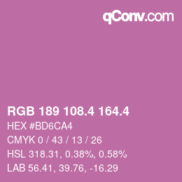 カラーコード: RGB 189 108.4 164.4 | qconv.com
