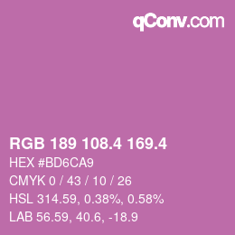カラーコード: RGB 189 108.4 169.4 | qconv.com