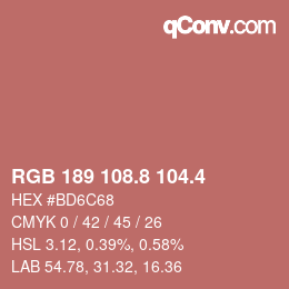 カラーコード: RGB 189 108.8 104.4 | qconv.com