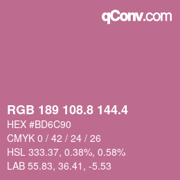 カラーコード: RGB 189 108.8 144.4 | qconv.com