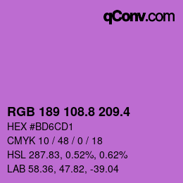 カラーコード: RGB 189 108.8 209.4 | qconv.com