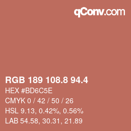 カラーコード: RGB 189 108.8 94.4 | qconv.com