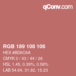 Color code: RGB 189 108 106 | qconv.com