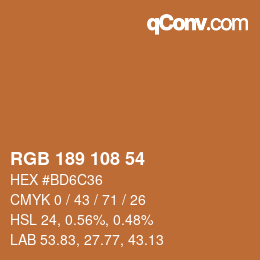 Color code: RGB 189 108 54 | qconv.com