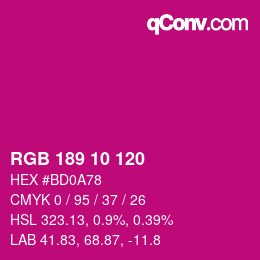 颜色代码: RGB 189 10 120 | qconv.com