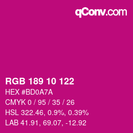 颜色代码: RGB 189 10 122 | qconv.com