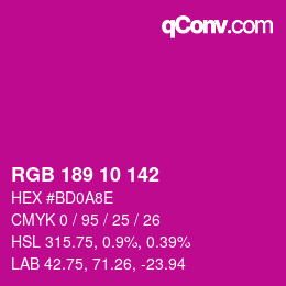颜色代码: RGB 189 10 142 | qconv.com