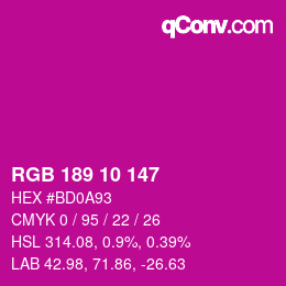 颜色代码: RGB 189 10 147 | qconv.com