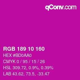 Color code: RGB 189 10 160 | qconv.com