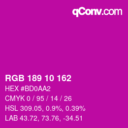 カラーコード: RGB 189 10 162 | qconv.com