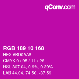 カラーコード: RGB 189 10 168 | qconv.com