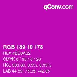 颜色代码: RGB 189 10 178 | qconv.com
