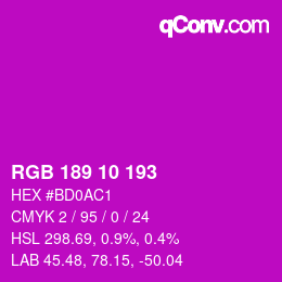 カラーコード: RGB 189 10 193 | qconv.com