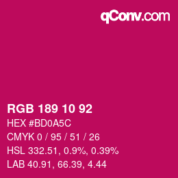 颜色代码: RGB 189 10 92 | qconv.com