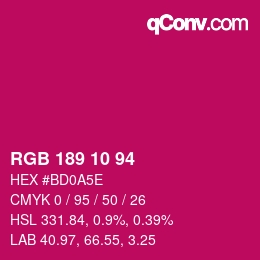 颜色代码: RGB 189 10 94 | qconv.com
