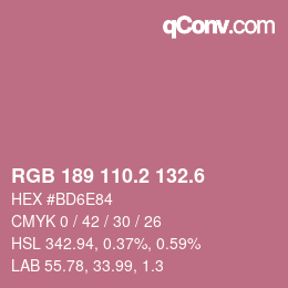 カラーコード: RGB 189 110.2 132.6 | qconv.com