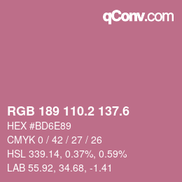 カラーコード: RGB 189 110.2 137.6 | qconv.com