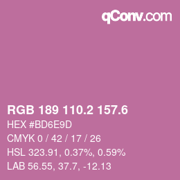 カラーコード: RGB 189 110.2 157.6 | qconv.com